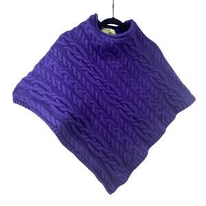 Shades Of ARAN Purple Irish 100% Merino Wool Knit Poncho Cape Purple SHRUNk